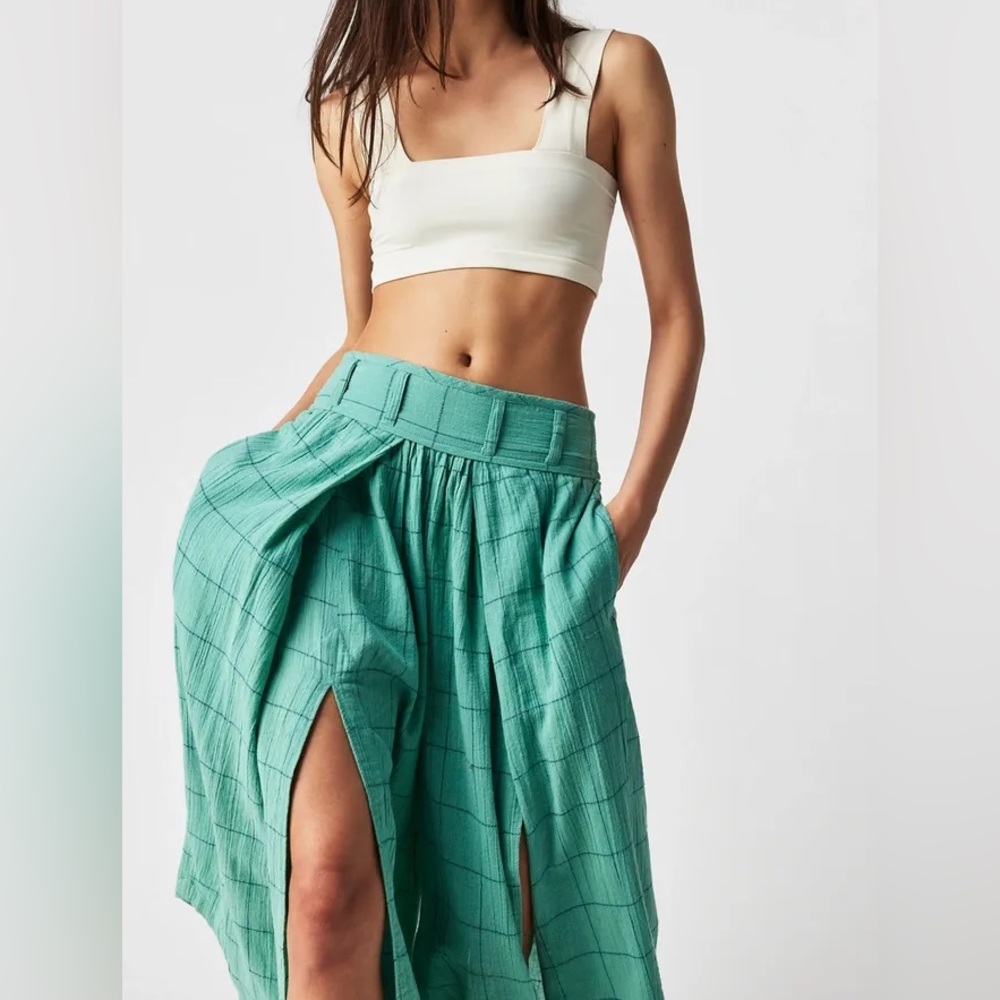 Free People Green Lunar Cove Wide-Leg Pants $128